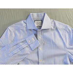 Charles Tyrwhitt Slim Fit Spread Collar Non-Iron Dress Shirt. Blue Check, 15-34